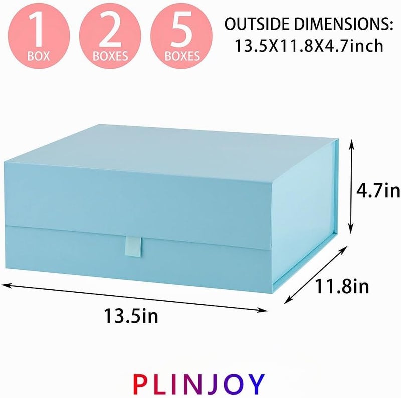 PLINJOY 5 Pcs Large Gift Box 13.5x11.8x4.7 Inches, Blue Gift Boxes for Presents with Magnetic Closure Lid, Luxury Gift Box Rectangle Collapsible Boxes for Gift Packaging - Image 4